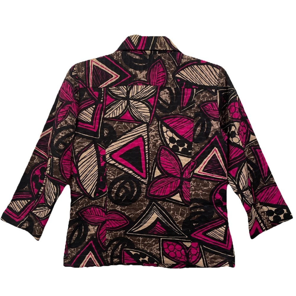 Chico's size 0 pink/black/beige Cotton button Front jacket, 3/4 sleeves Lined - Picture 8 of 14